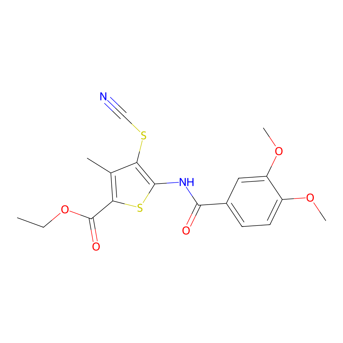 Ethyl 5-(3,4-dimethoxybenzamido)-3-methyl-4-thiocyanatothiophene-2-carboxylate molecular structure, CAS 681159-56-8
