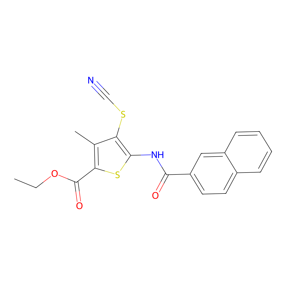 Ethyl 3-methyl-5-(naphthalene-2-carbonylamino)-4-thiocyanatothiophene-2-carboxylate molecular structure, CAS 681159-76-2
