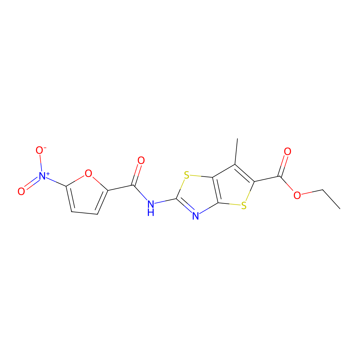 Ethyl 6-methyl-2-(5-nitrofuran-2-carboxamido)thieno[2,3-d]thiazole-5-carboxylate molecular structure, CAS 681159-80-8