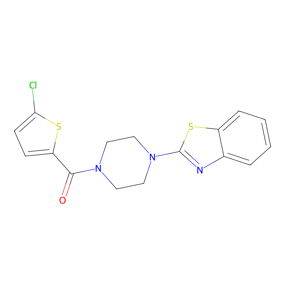 (4-(Benzo[d]thiazol-2-yl)piperazin-1-yl)(5-chlorothiophen-2-yl)methanone molecular structure, CAS 681159-90-0
