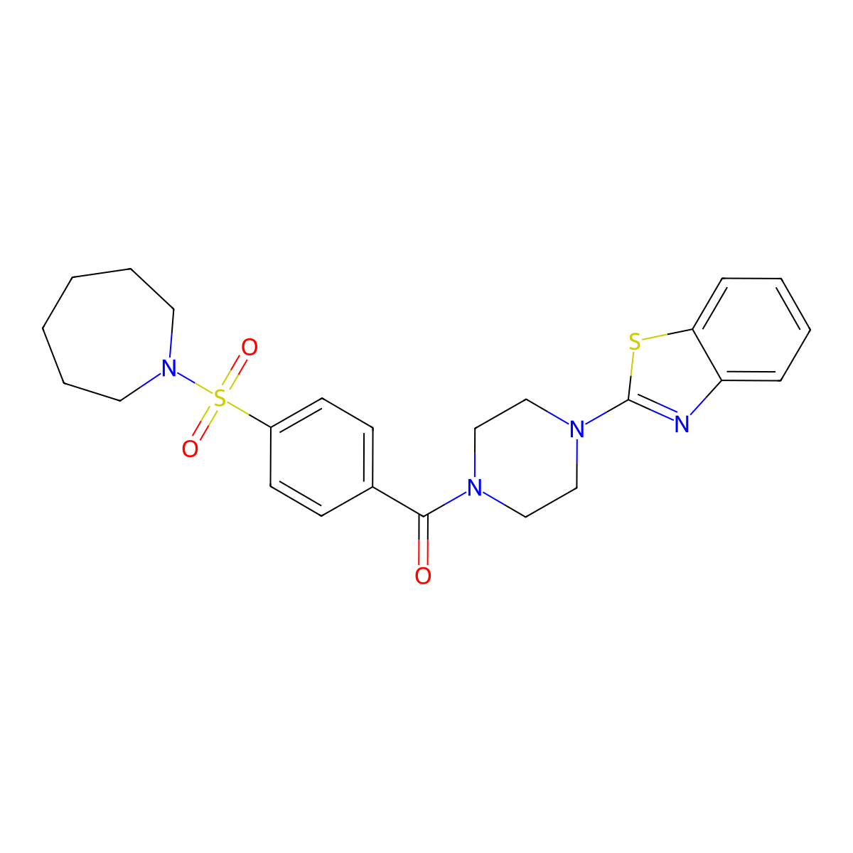 (4-(Azepan-1-ylsulfonyl)phenyl)(4-(benzo[d]thiazol-2-yl)piperazin-1-yl)methanone molecular structure, CAS 681160-14-5