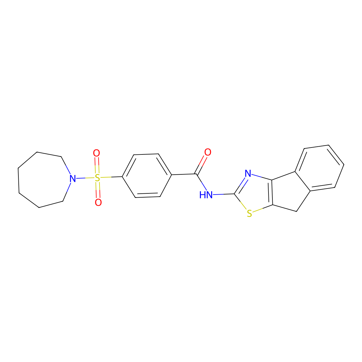 4-(azepan-1-ylsulfonyl)-N-(8H-indeno[1,2-d]thiazol-2-yl)benzamide molecular structure, CAS 681160-16-7