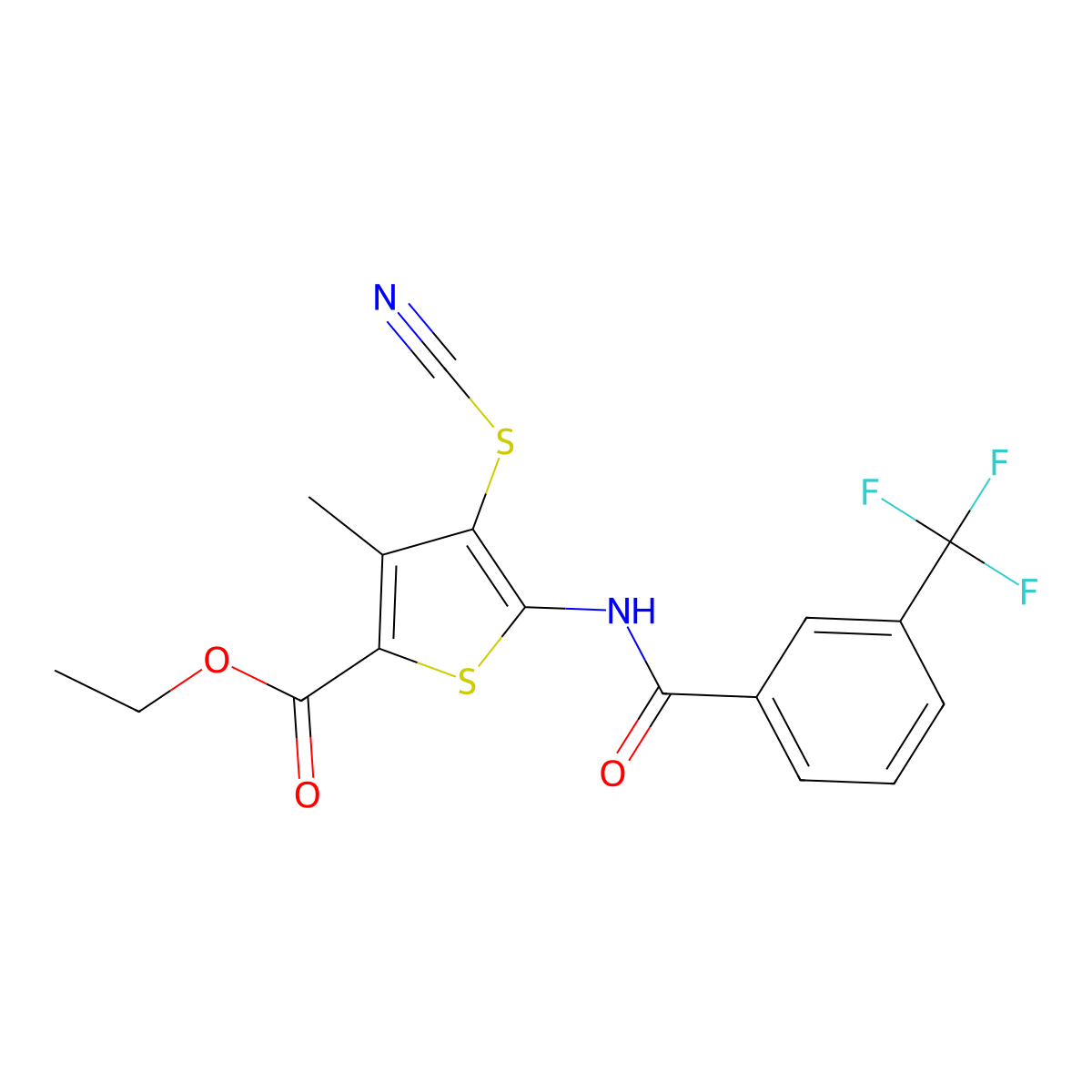 Ethyl 3-methyl-4-thiocyanato-5-(3-(trifluoromethyl)benzamido)thiophene-2-carboxylate molecular structure, CAS 681160-49-6