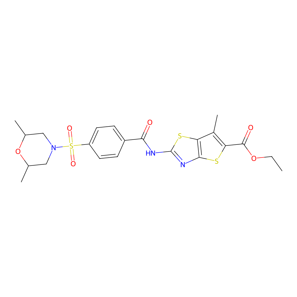 Ethyl 2-(4-((2,6-dimethylmorpholino)sulfonyl)benzamido)-6-methylthieno[2,3-d]thiazole-5-carboxylate molecular structure, CAS 681161-87-5