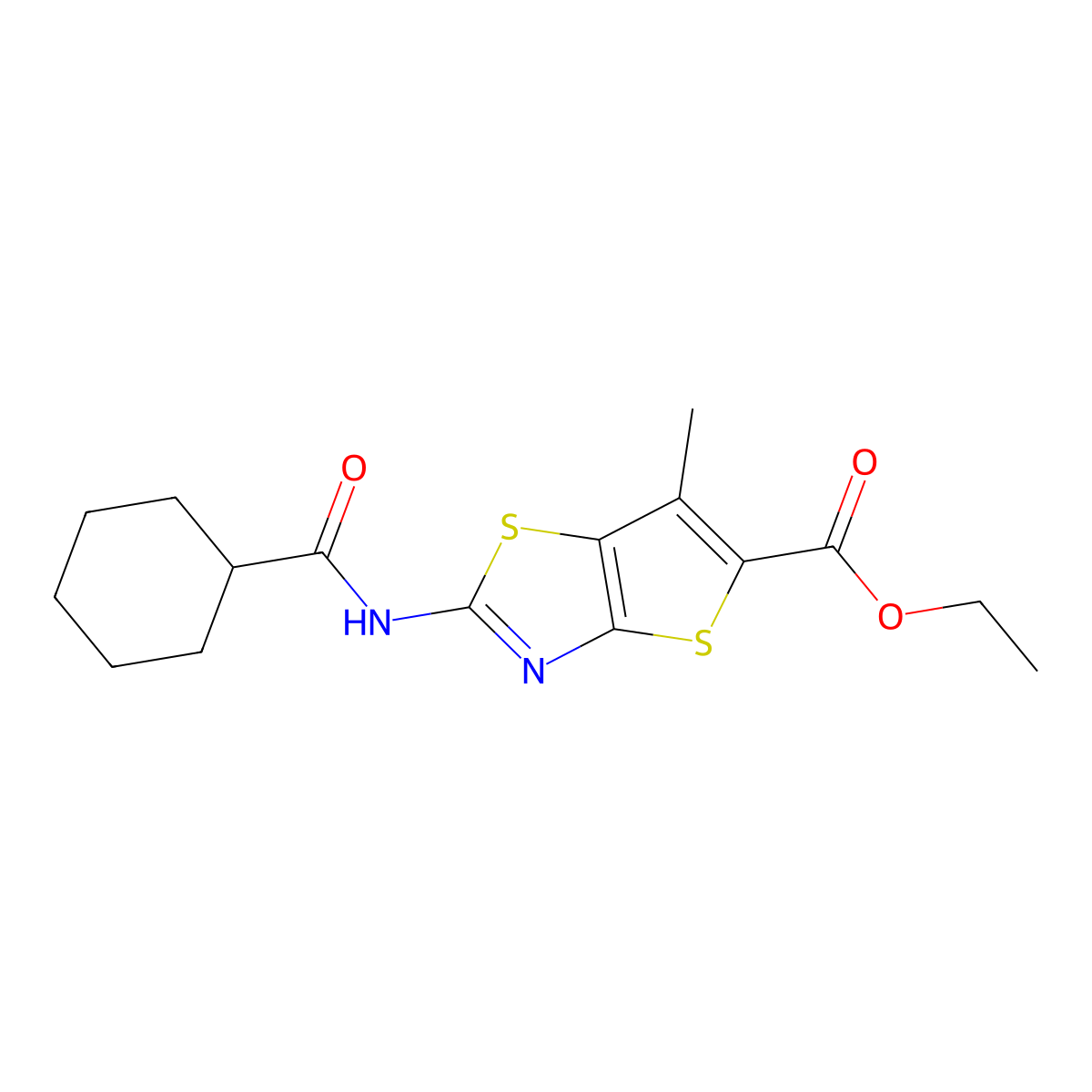 Ethyl 2-(cyclohexanecarboxamido)-6-methylthieno[2,3-d]thiazole-5-carboxylate molecular structure, CAS 681161-93-3