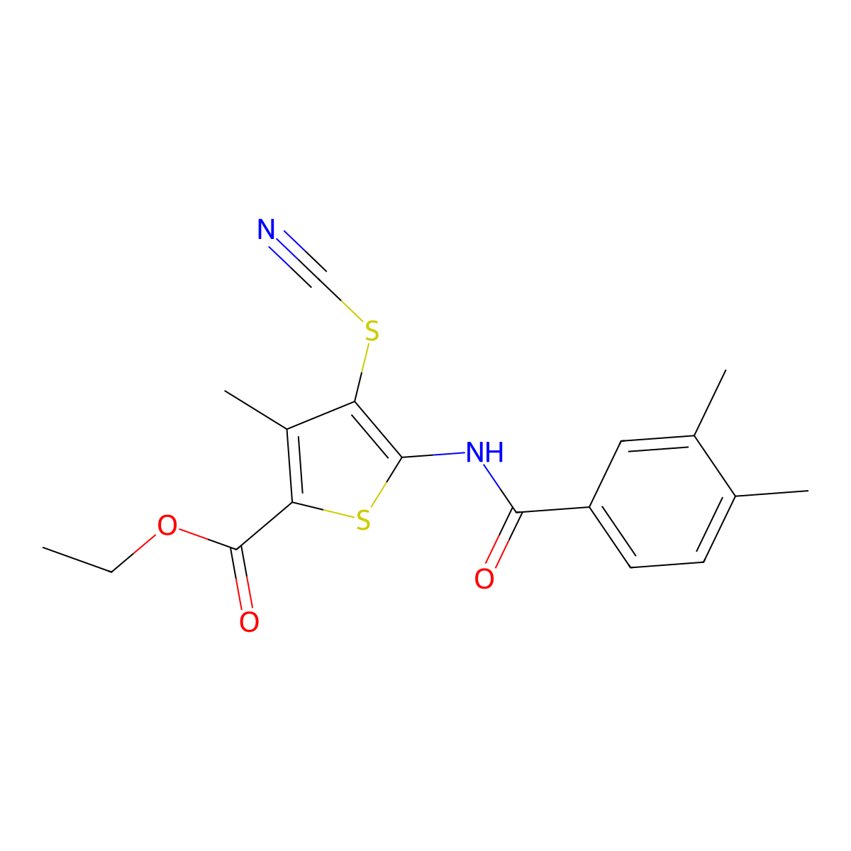 Ethyl 5-(3,4-dimethylbenzamido)-3-methyl-4-thiocyanatothiophene-2-carboxylate molecular structure, CAS 681162-17-4