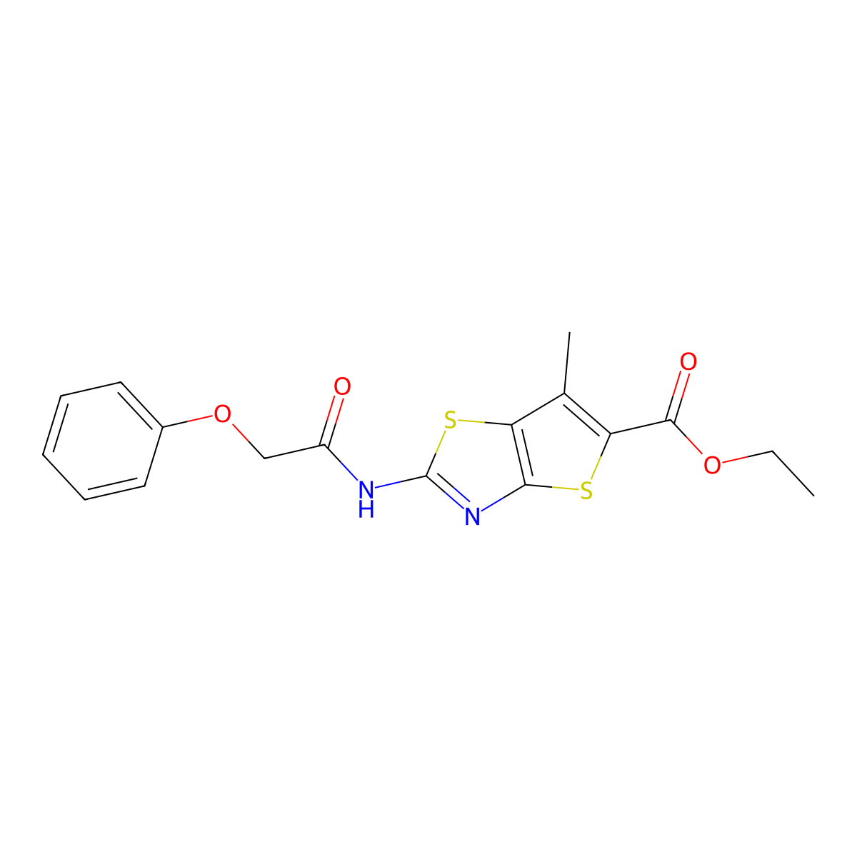 Ethyl 6-methyl-2-(2-phenoxyacetamido)thieno[2,3-d]thiazole-5-carboxylate molecular structure, CAS 681162-21-0