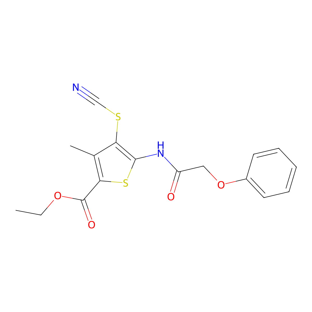 Ethyl 3-methyl-5-(2-phenoxyacetamido)-4-thiocyanatothiophene-2-carboxylate molecular structure, CAS 681162-24-3