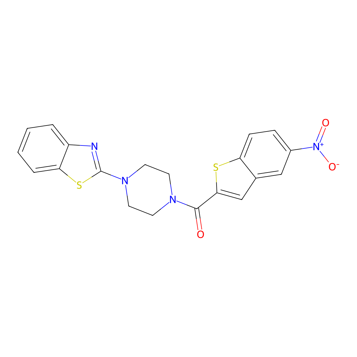 (4-(Benzo[d]thiazol-2-yl)piperazin-1-yl)(5-nitrobenzo[b]thiophen-2-yl)methanone molecular structure, CAS 681162-45-8