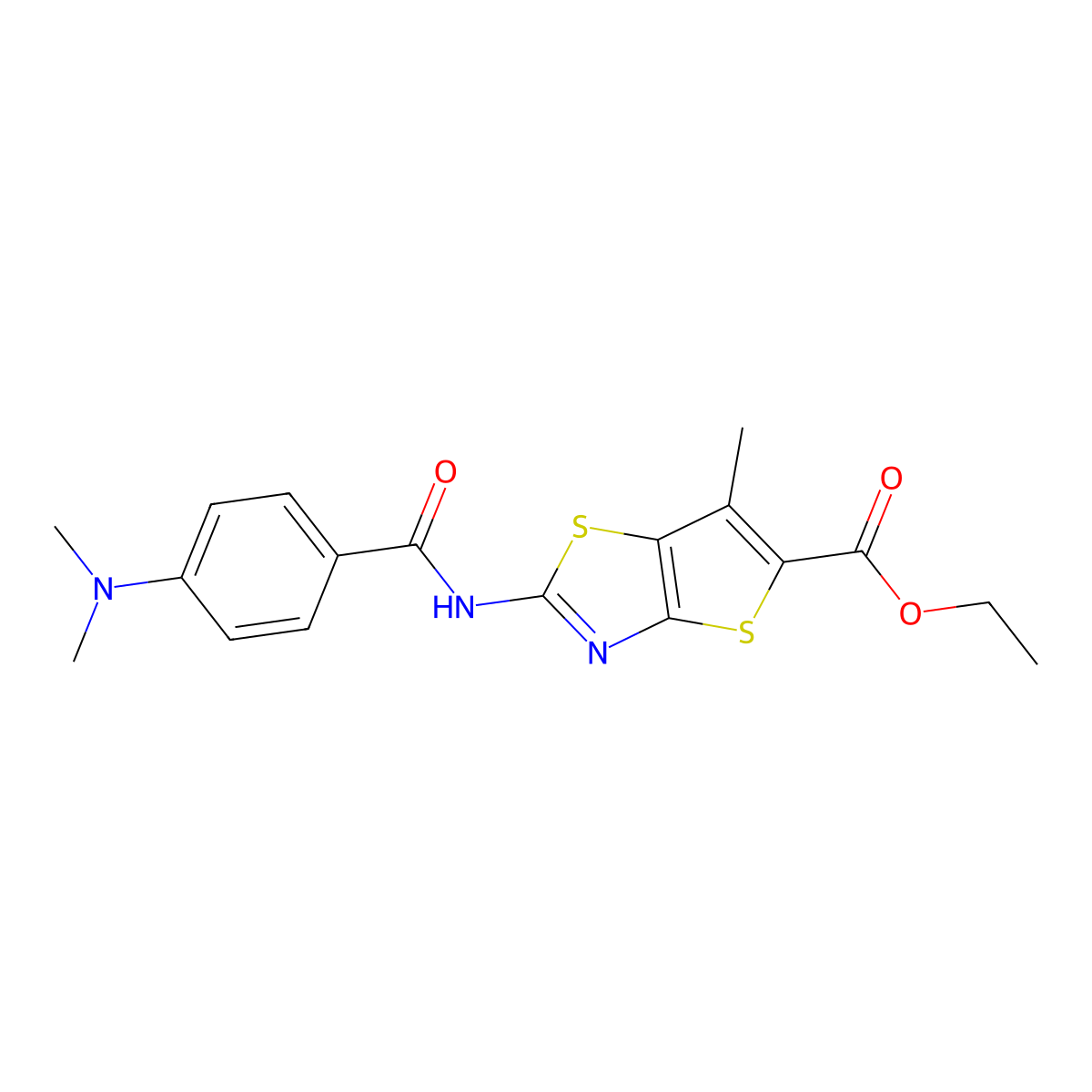 Ethyl 2-(4-(dimethylamino)benzamido)-6-methylthieno[2,3-d]thiazole-5-carboxylate molecular structure, CAS 681162-70-9
