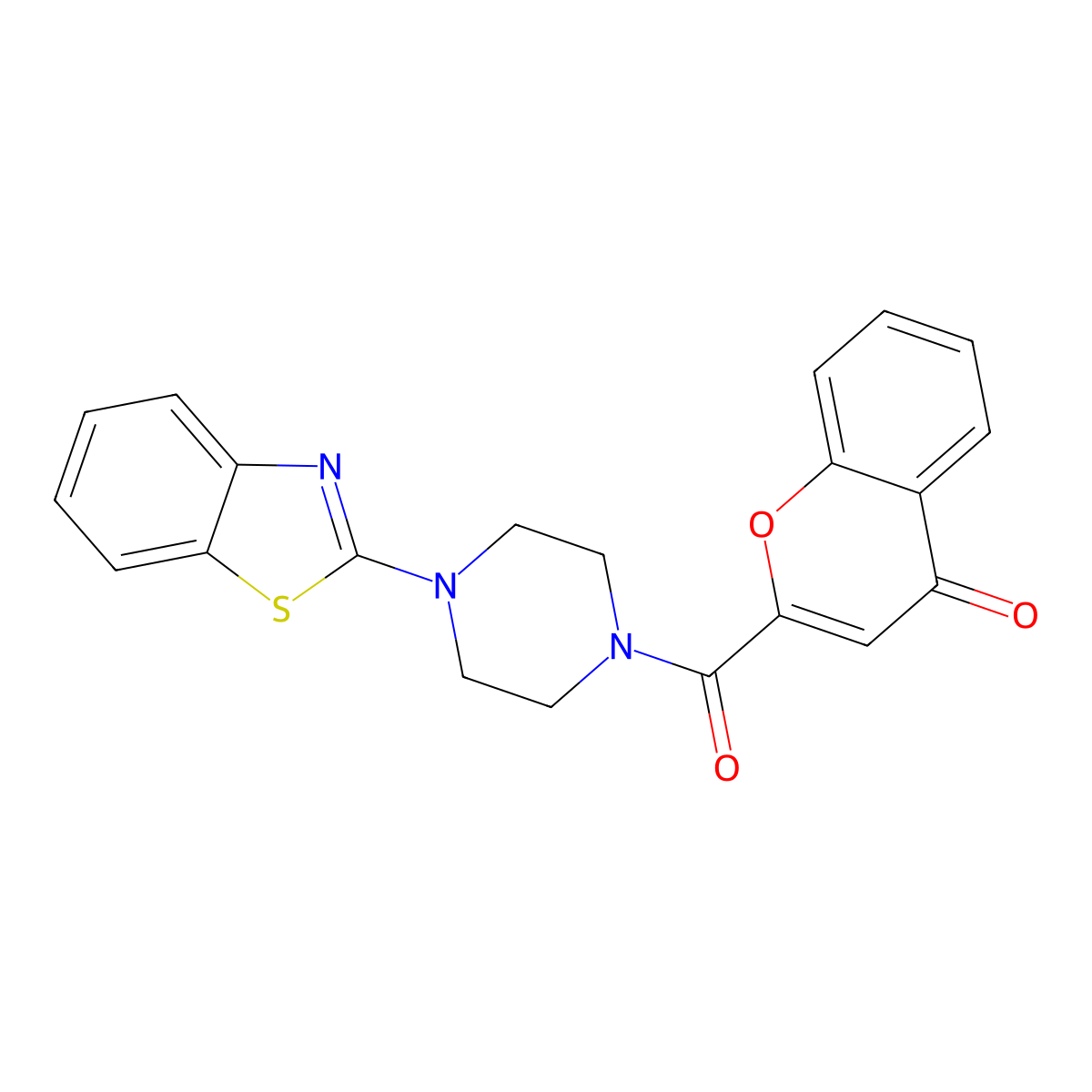 2-(4-(benzo[d]thiazol-2-yl)piperazine-1-carbonyl)-4H-chromen-4-one molecular structure, CAS 681163-11-1