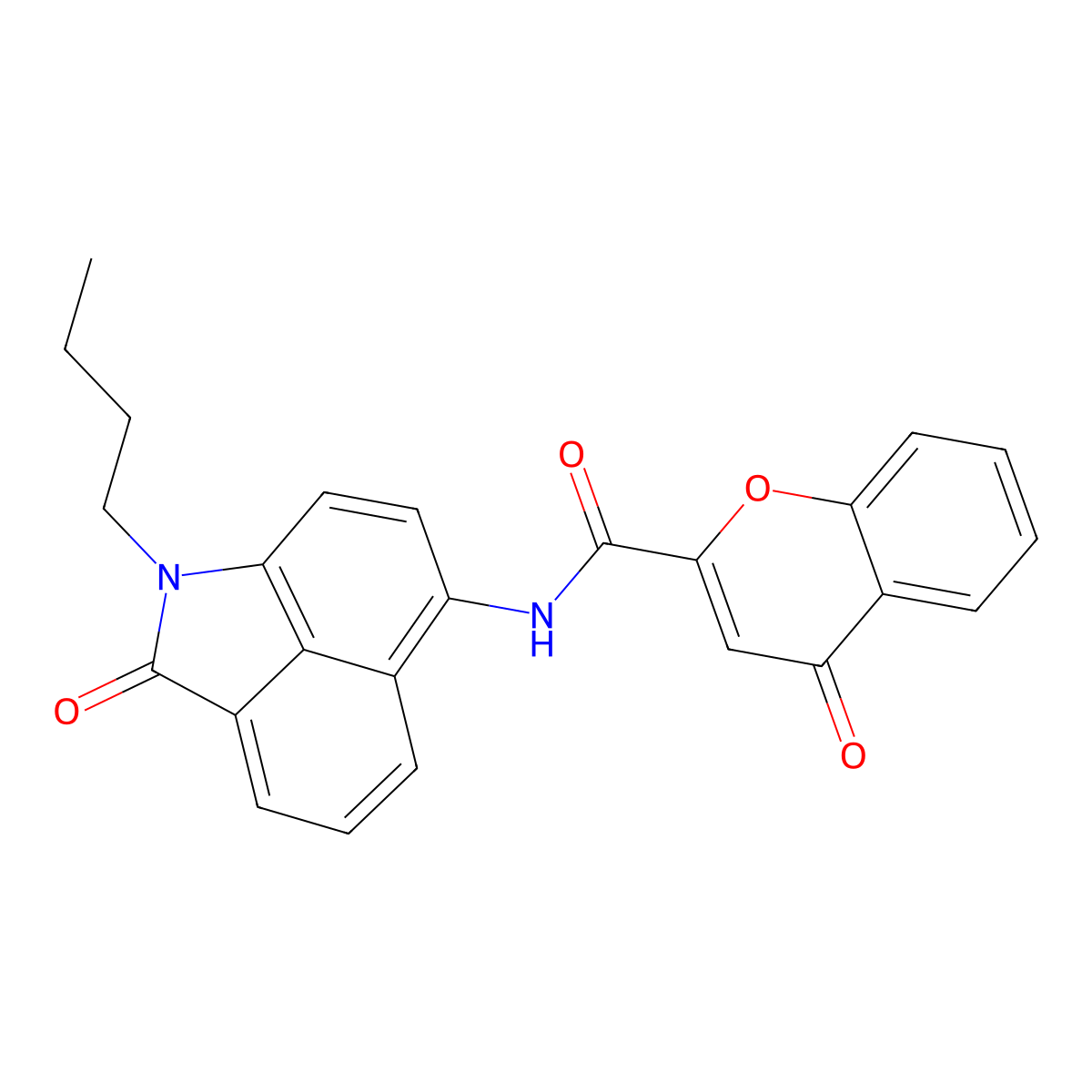 N-{2-butyl-3-oxo-2-azatricyclo[6.3.1.0^{4,12}]dodeca-1(11),4,6,8(12),9-pentaen-9-yl}-4-oxo-4H-chromene-2-carboxamide molecular structure, CAS 681163-17-7
