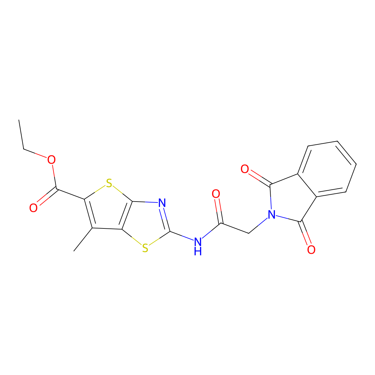 Ethyl 2-(2-(1,3-dioxoisoindolin-2-yl)acetamido)-6-methylthieno[2,3-d]thiazole-5-carboxylate molecular structure, CAS 681163-33-7