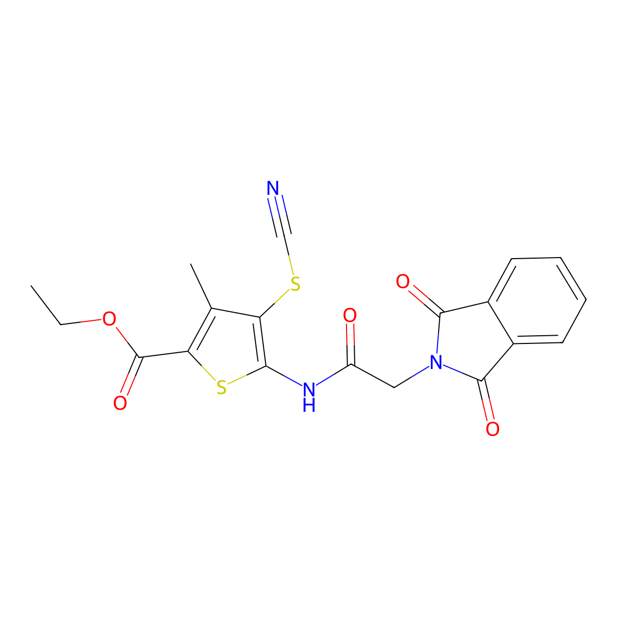 Ethyl 5-(2-(1,3-dioxoisoindolin-2-yl)acetamido)-3-methyl-4-thiocyanatothiophene-2-carboxylate molecular structure, CAS 681163-36-0