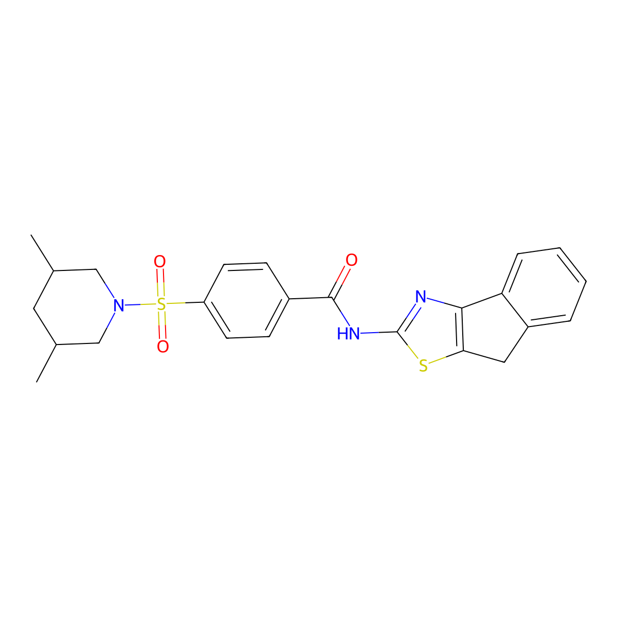 4-((3,5-dimethylpiperidin-1-yl)sulfonyl)-N-(8H-indeno[1,2-d]thiazol-2-yl)benzamide molecular structure, CAS 681163-52-0