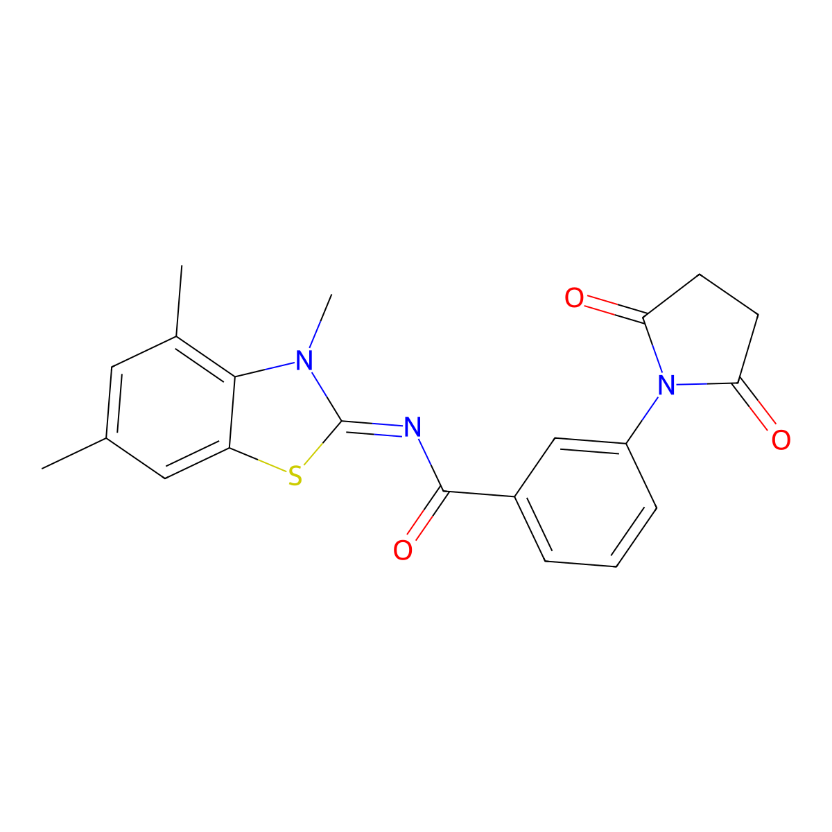 (E)-3-(2,5-dioxopyrrolidin-1-yl)-N-(3,4,6-trimethylbenzo[d]thiazol-2(3H)-ylidene)benzamide molecular structure, CAS 681163-76-8