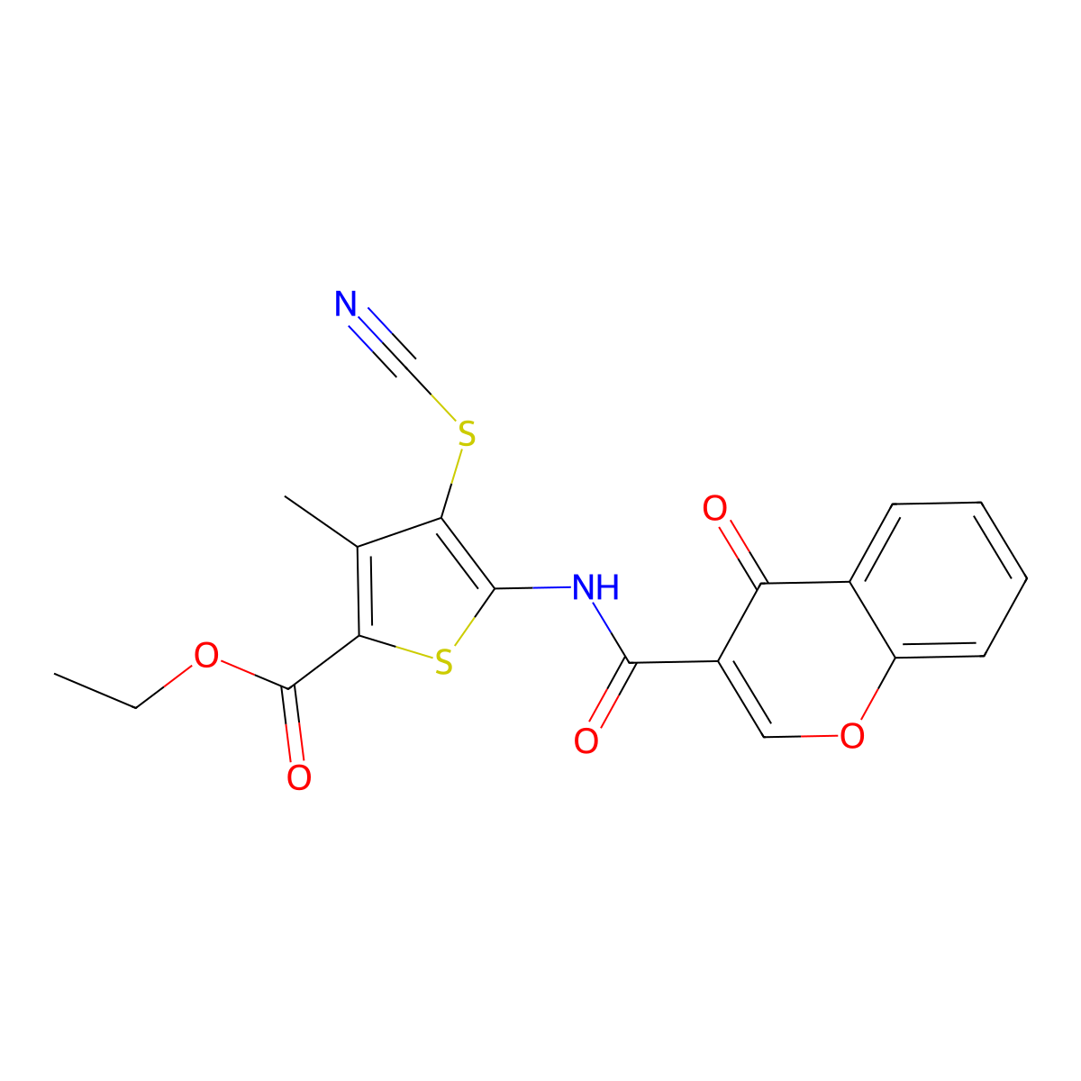 Ethyl 3-methyl-5-[(4-oxochromene-3-carbonyl)amino]-4-thiocyanatothiophene-2-carboxylate molecular structure, CAS 681164-97-6