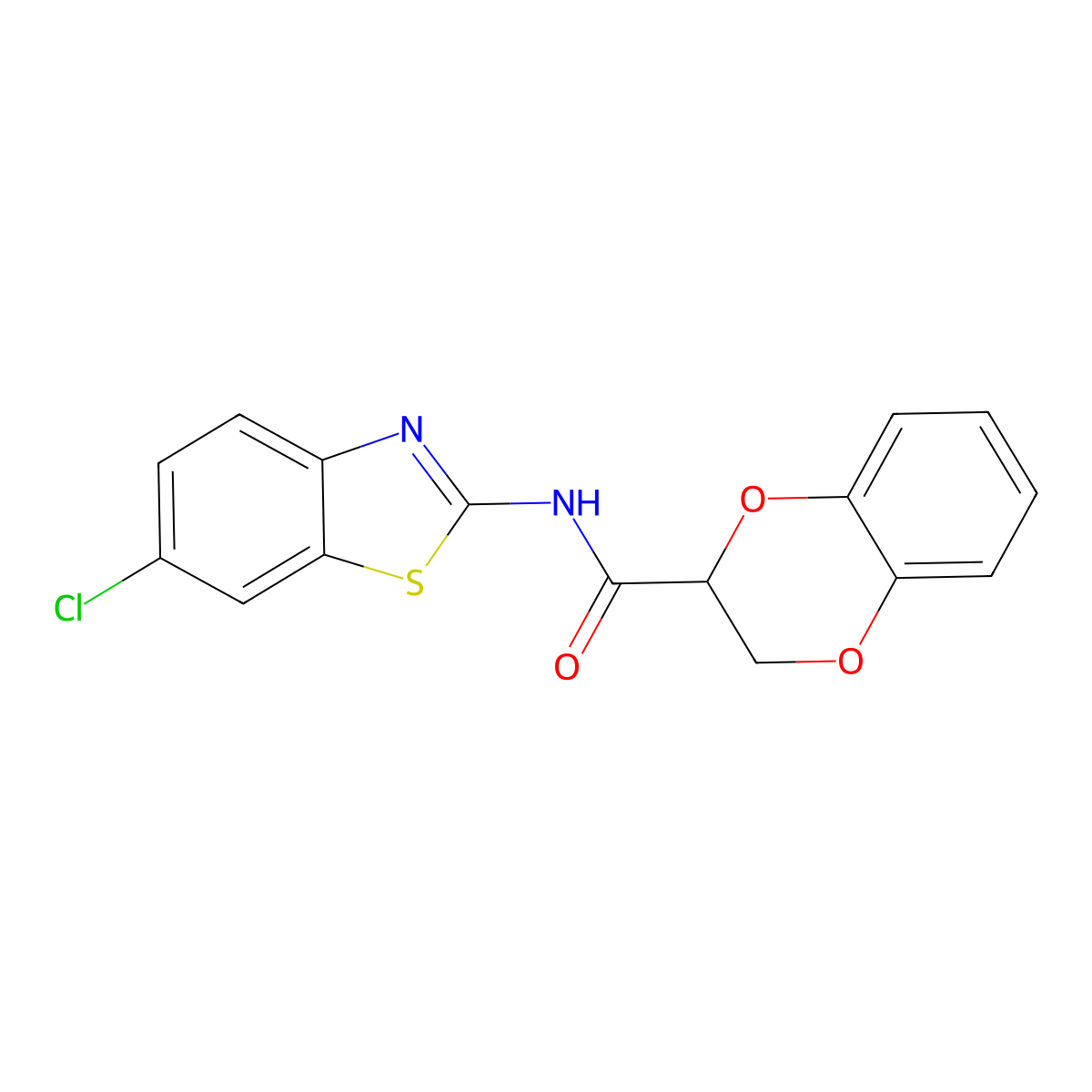 N-(6-chloro-1,3-benzothiazol-2-yl)-2,3-dihydro-1,4-benzodioxine-2-carboxamide molecular structure, CAS 681166-30-3