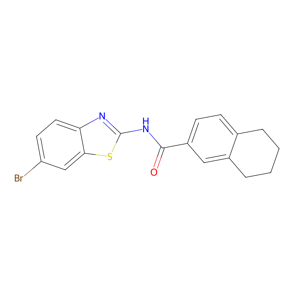 N-(6-bromo-1,3-benzothiazol-2-yl)-5,6,7,8-tetrahydronaphthalene-2-carboxamide molecular structure, CAS 681166-32-5