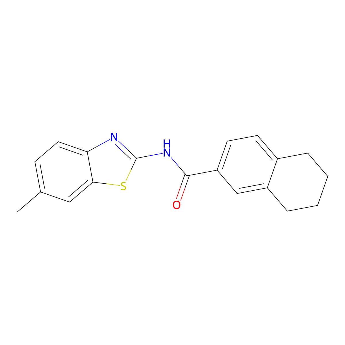 N-(6-methyl-1,3-benzothiazol-2-yl)-5,6,7,8-tetrahydronaphthalene-2-carboxamide molecular structure, CAS 681166-71-2