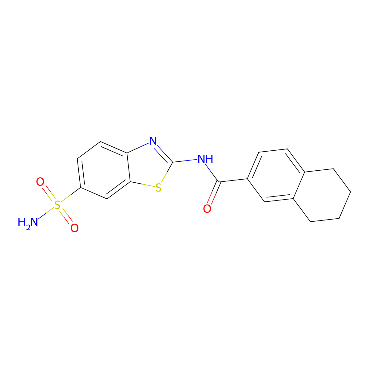 N-(6-sulfamoyl-1,3-benzothiazol-2-yl)-5,6,7,8-tetrahydronaphthalene-2-carboxamide molecular structure, CAS 681166-75-6