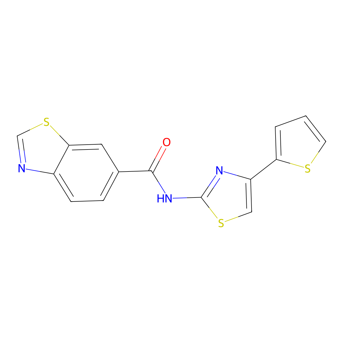 N-(4-(thiophen-2-yl)thiazol-2-yl)benzo[d]thiazole-6-carboxamide molecular structure, CAS 681167-75-9