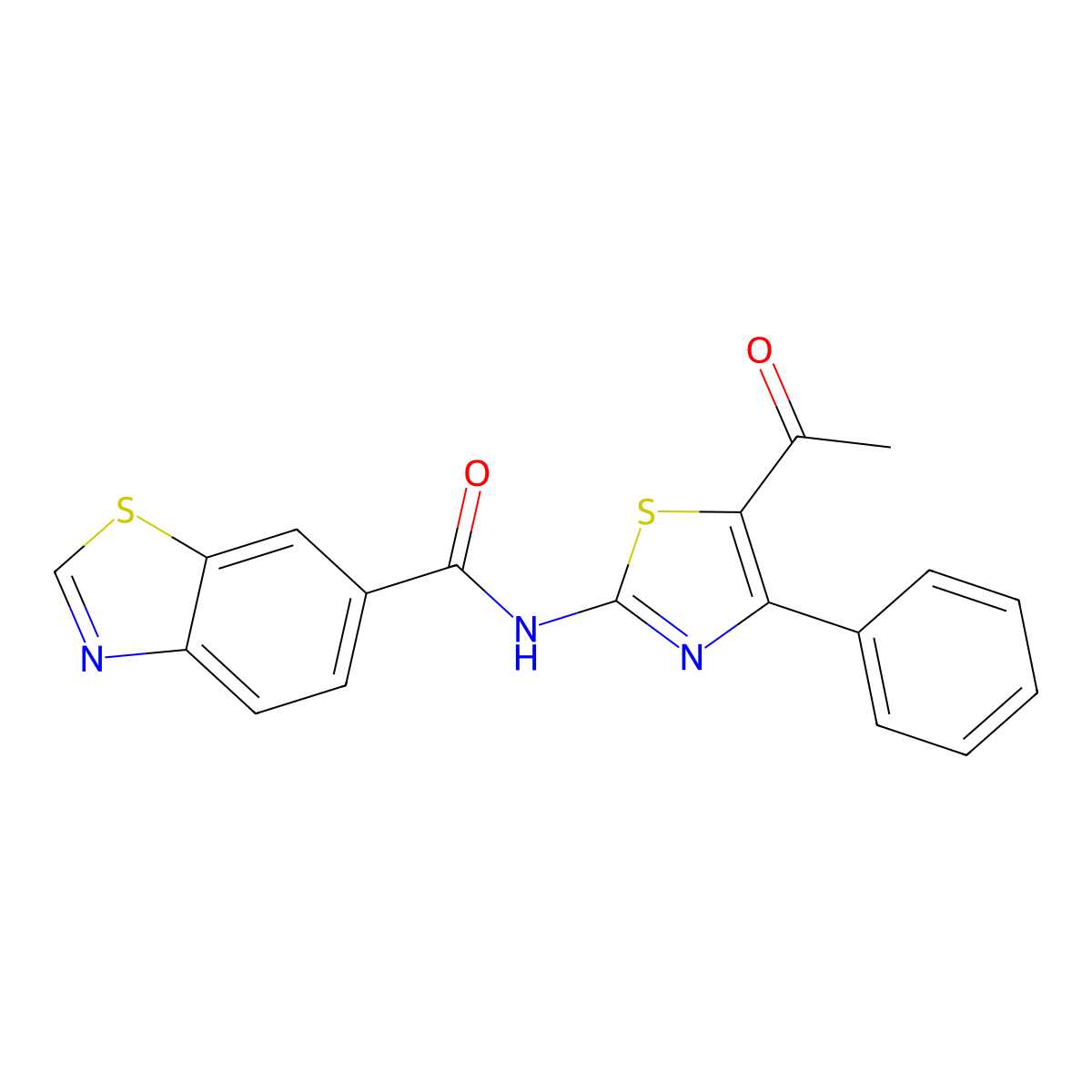 N-(5-acetyl-4-phenyl-1,3-thiazol-2-yl)-1,3-benzothiazole-6-carboxamide molecular structure, CAS 681167-92-0