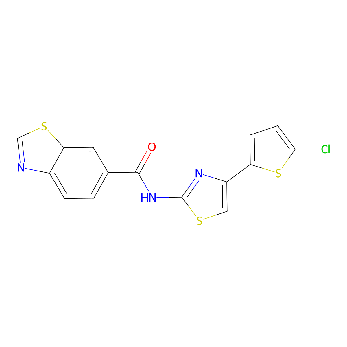 N-[4-(5-chlorothiophen-2-yl)-1,3-thiazol-2-yl]-1,3-benzothiazole-6-carboxamide molecular structure, CAS 681168-02-5