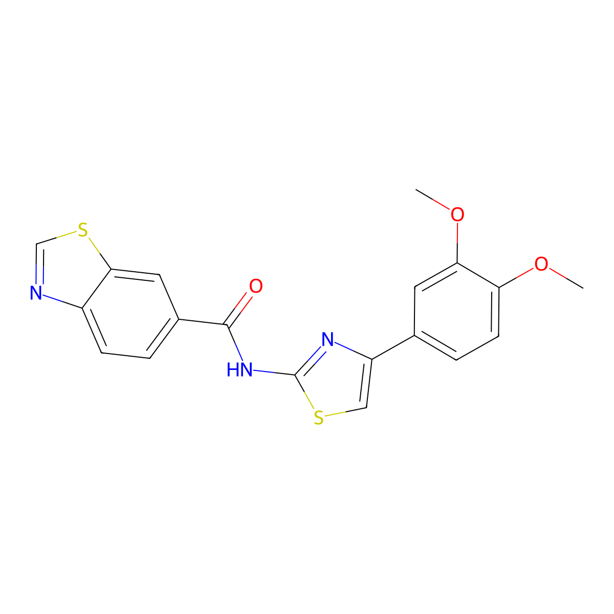 N-[4-(3,4-dimethoxyphenyl)-1,3-thiazol-2-yl]-1,3-benzothiazole-6-carboxamide molecular structure, CAS 681168-04-7