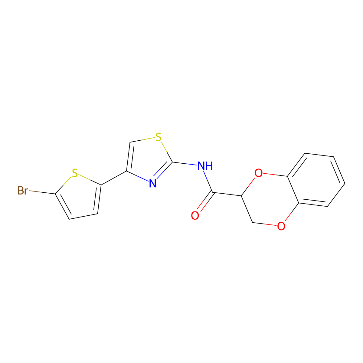 N-(4-(5-bromothiophen-2-yl)thiazol-2-yl)-2,3-dihydrobenzo[b][1,4]dioxine-2-carboxamide molecular structure, CAS 681168-06-9