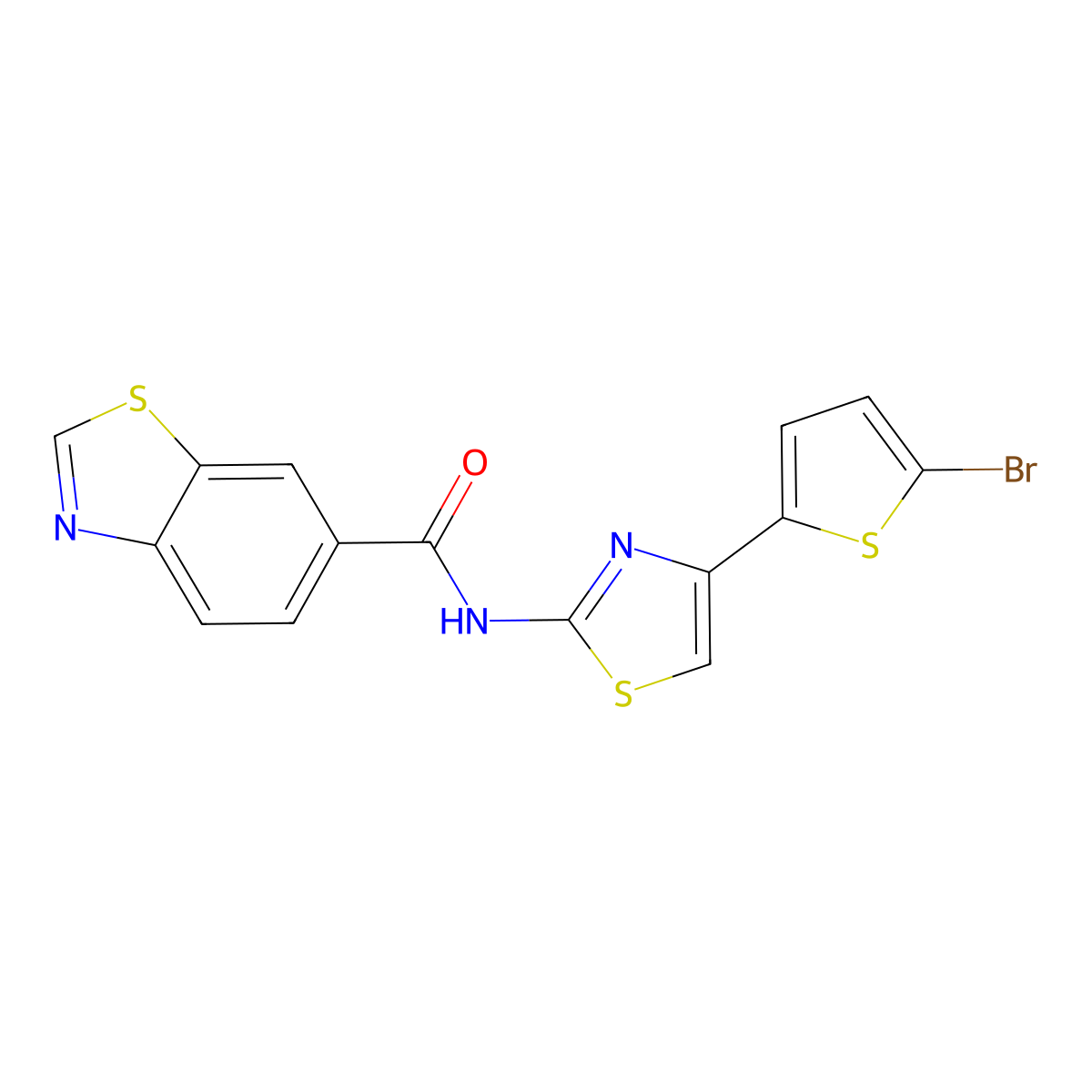 N-[4-(5-bromothiophen-2-yl)-1,3-thiazol-2-yl]-1,3-benzothiazole-6-carboxamide molecular structure, CAS 681168-07-0