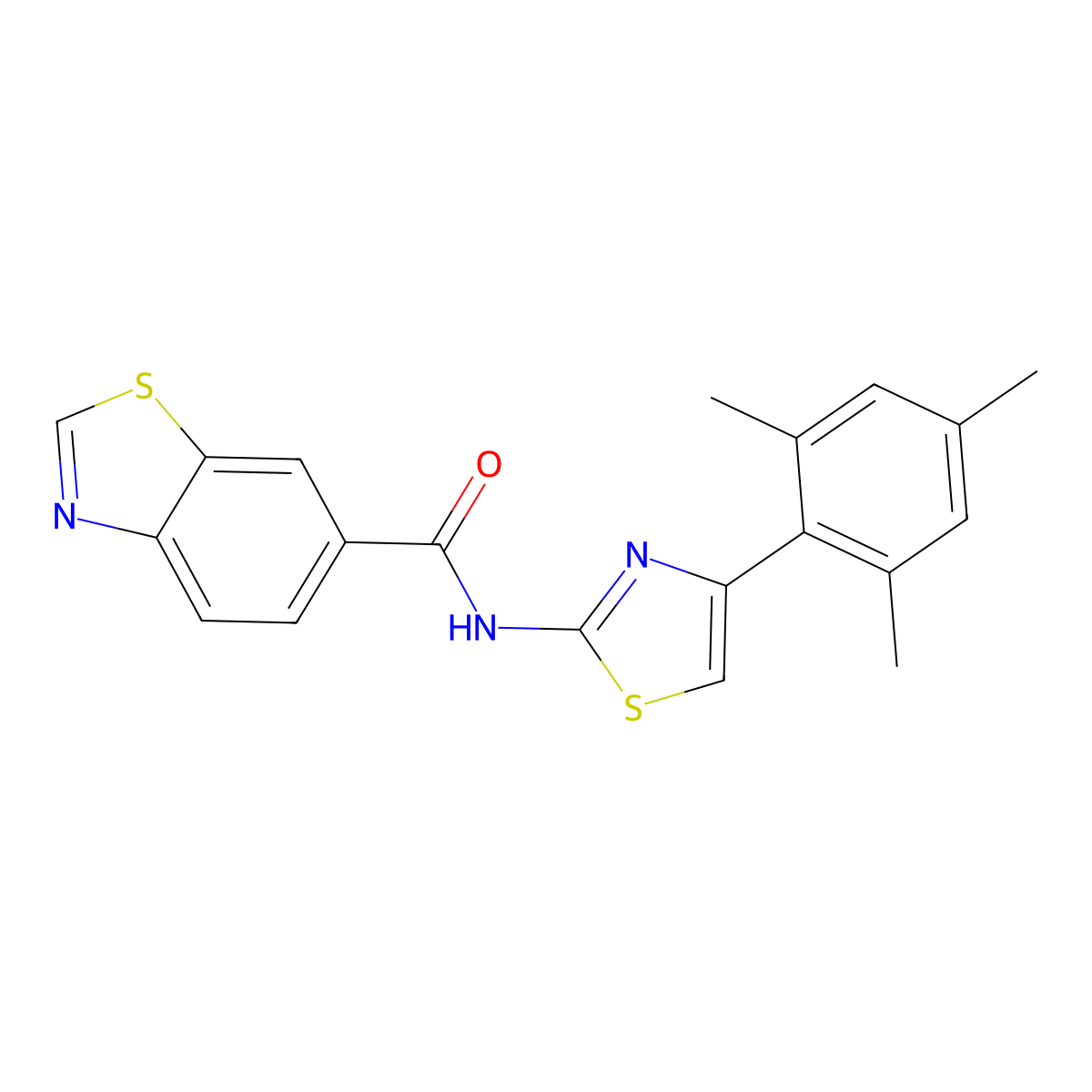 N-[4-(2,4,6-trimethylphenyl)-1,3-thiazol-2-yl]-1,3-benzothiazole-6-carboxamide molecular structure, CAS 681168-15-0