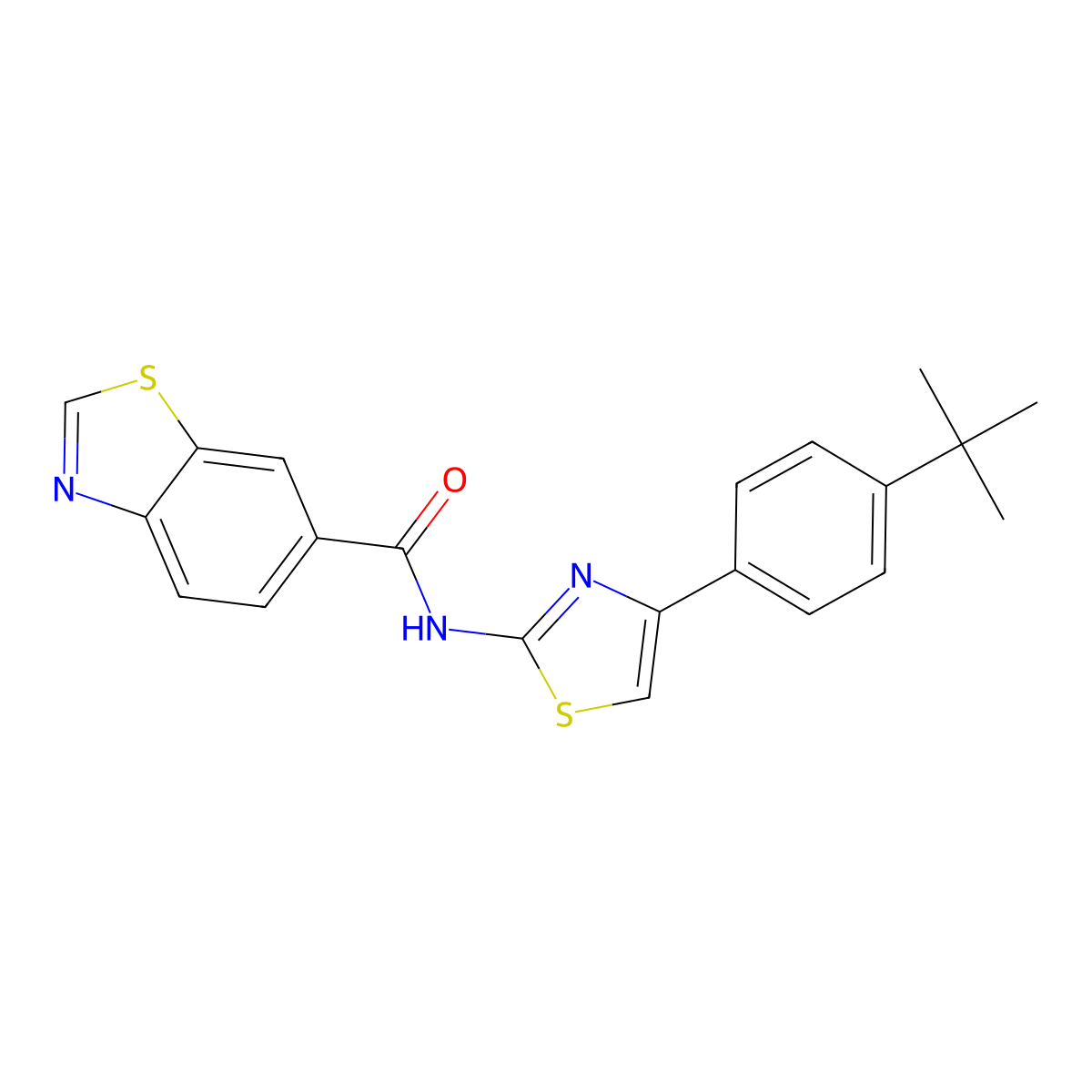N-[4-(4-tert-butylphenyl)-1,3-thiazol-2-yl]-1,3-benzothiazole-6-carboxamide molecular structure, CAS 681168-24-1