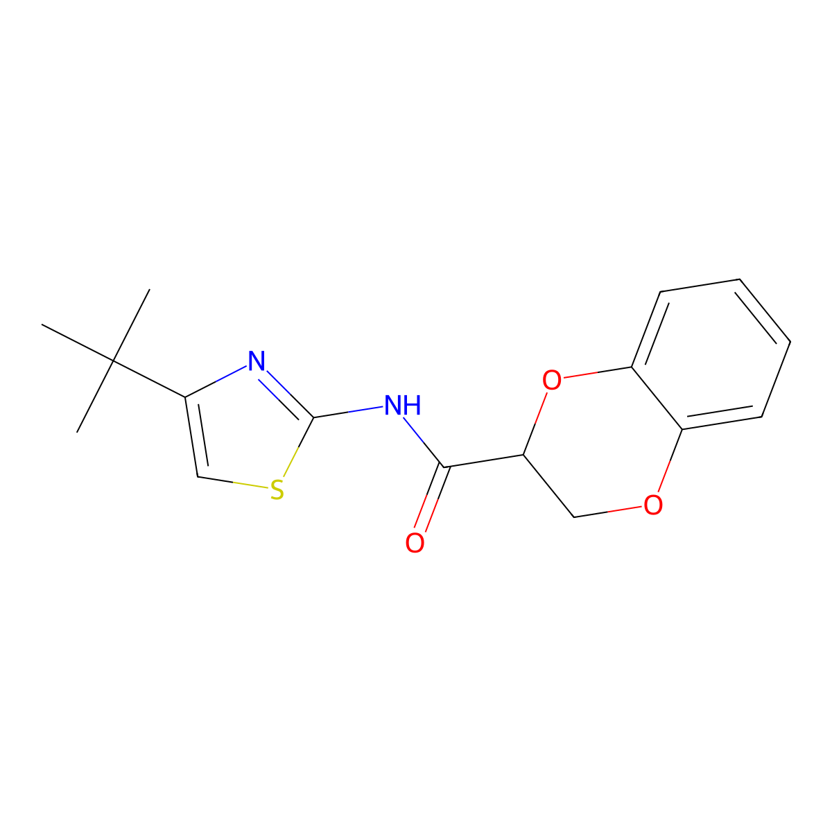 N-(4-(tert-butyl)thiazol-2-yl)-2,3-dihydrobenzo[b][1,4]dioxine-2-carboxamide molecular structure, CAS 681168-37-6