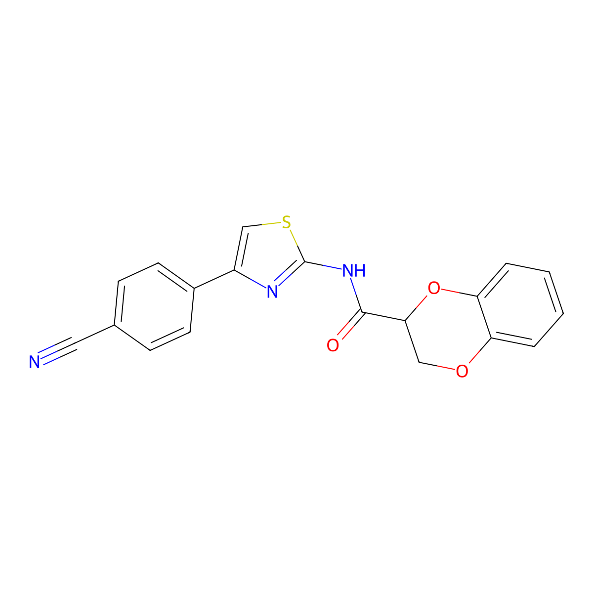N-(4-(4-cyanophenyl)thiazol-2-yl)-2,3-dihydrobenzo[b][1,4]dioxine-2-carboxamide molecular structure, CAS 681168-42-3