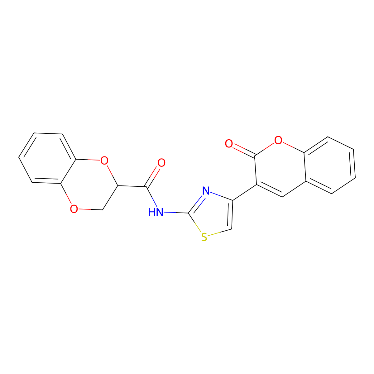 N-(4-(2-oxo-2H-chromen-3-yl)thiazol-2-yl)-2,3-dihydrobenzo[b][1,4]dioxine-2-carboxamide molecular structure, CAS 681168-53-6