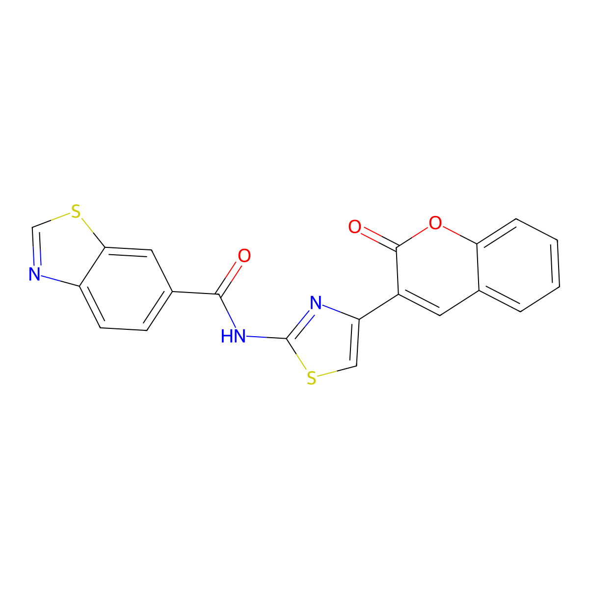 N-(4-(2-oxo-2H-chromen-3-yl)thiazol-2-yl)benzo[d]thiazole-6-carboxamide molecular structure, CAS 681168-54-7