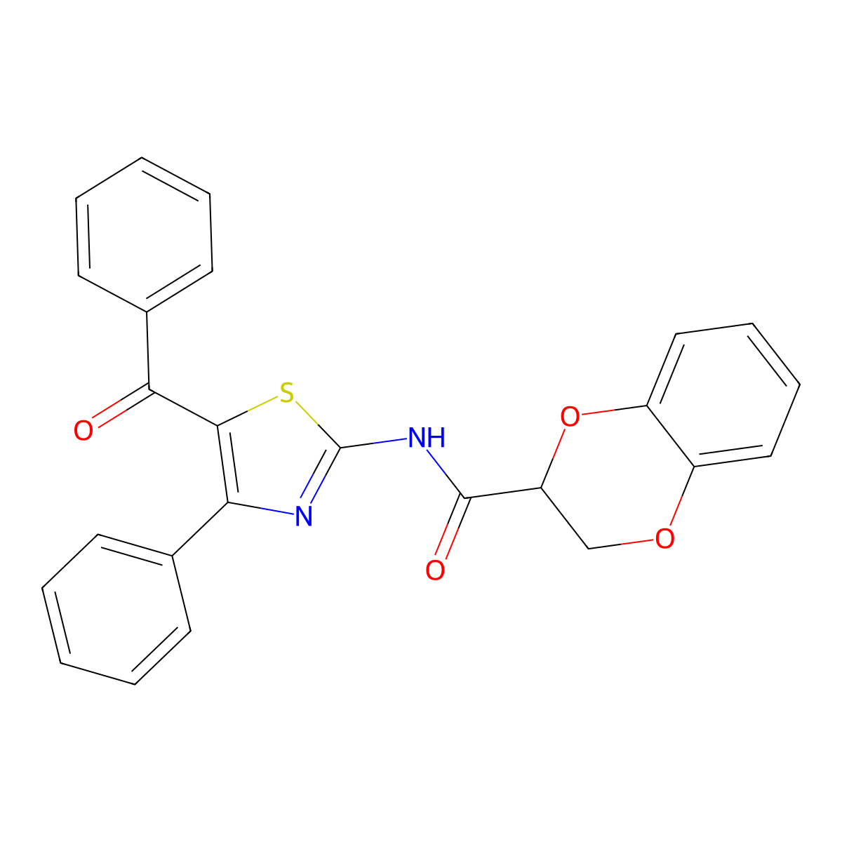 N-(5-benzoyl-4-phenylthiazol-2-yl)-2,3-dihydrobenzo[b][1,4]dioxine-2-carboxamide molecular structure, CAS 681168-63-8