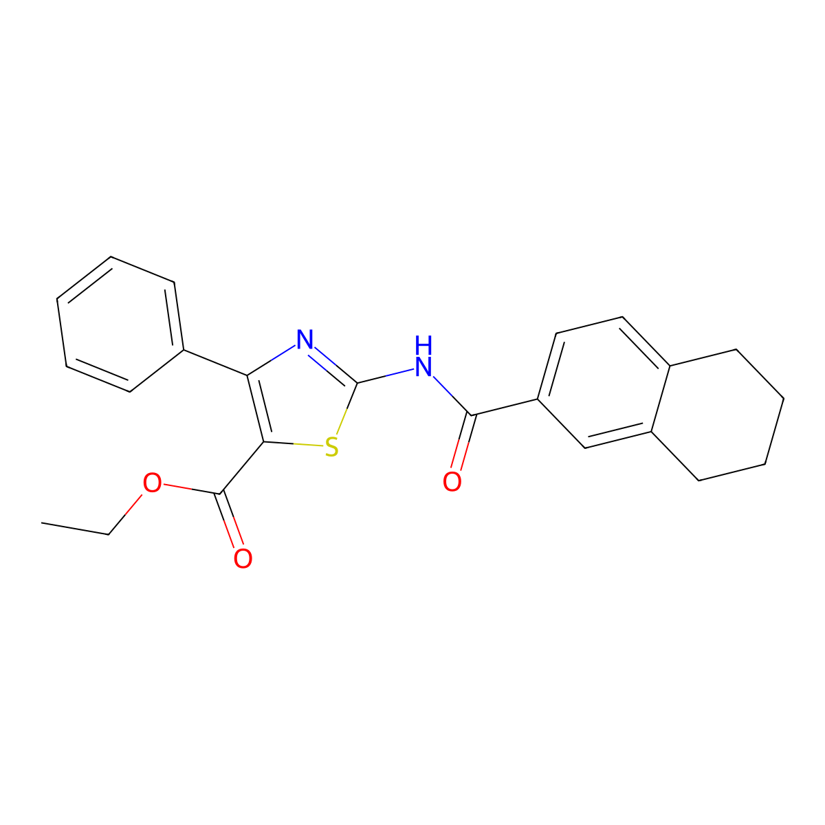 Ethyl 4-phenyl-2-(5,6,7,8-tetrahydronaphthalene-2-carboxamido)thiazole-5-carboxylate molecular structure, CAS 681168-68-3