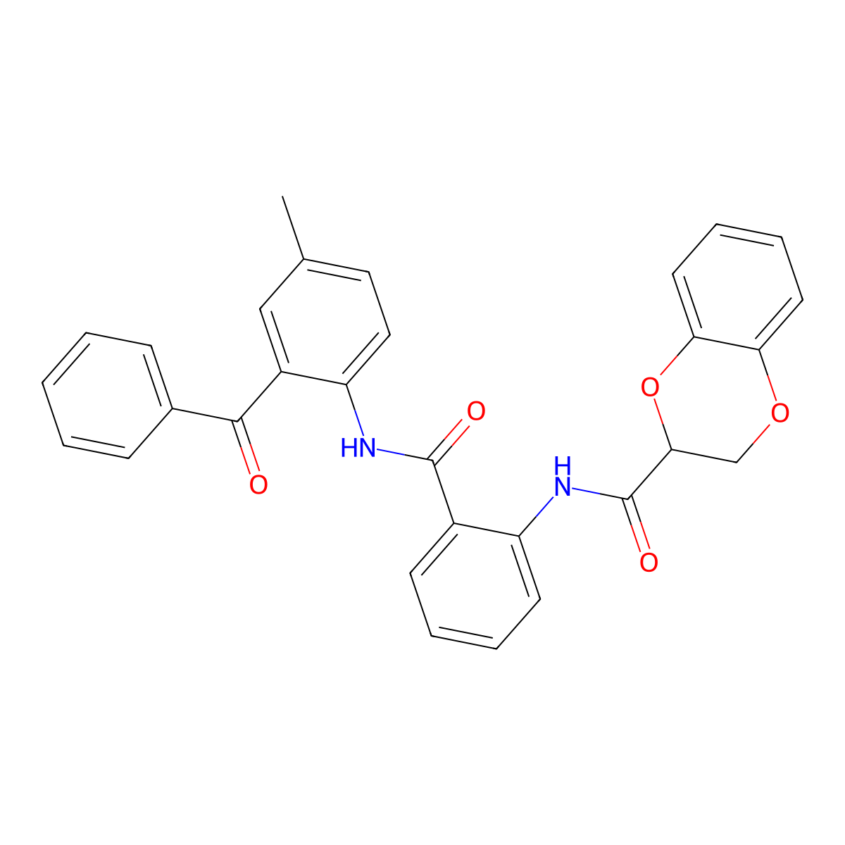 N-(2-((2-benzoyl-4-methylphenyl)carbamoyl)phenyl)-2,3-dihydrobenzo[b][1,4]dioxine-2-carboxamide molecular structure, CAS 681169-76-6