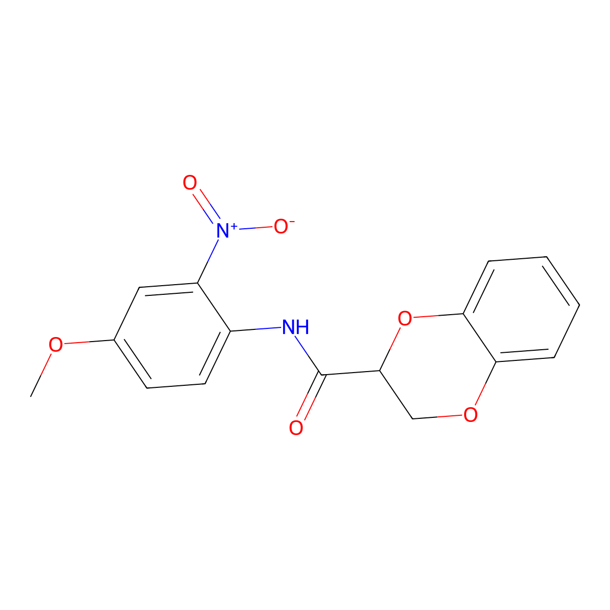 N-(4-methoxy-2-nitrophenyl)-2,3-dihydro-1,4-benzodioxine-2-carboxamide molecular structure, CAS 681169-96-0