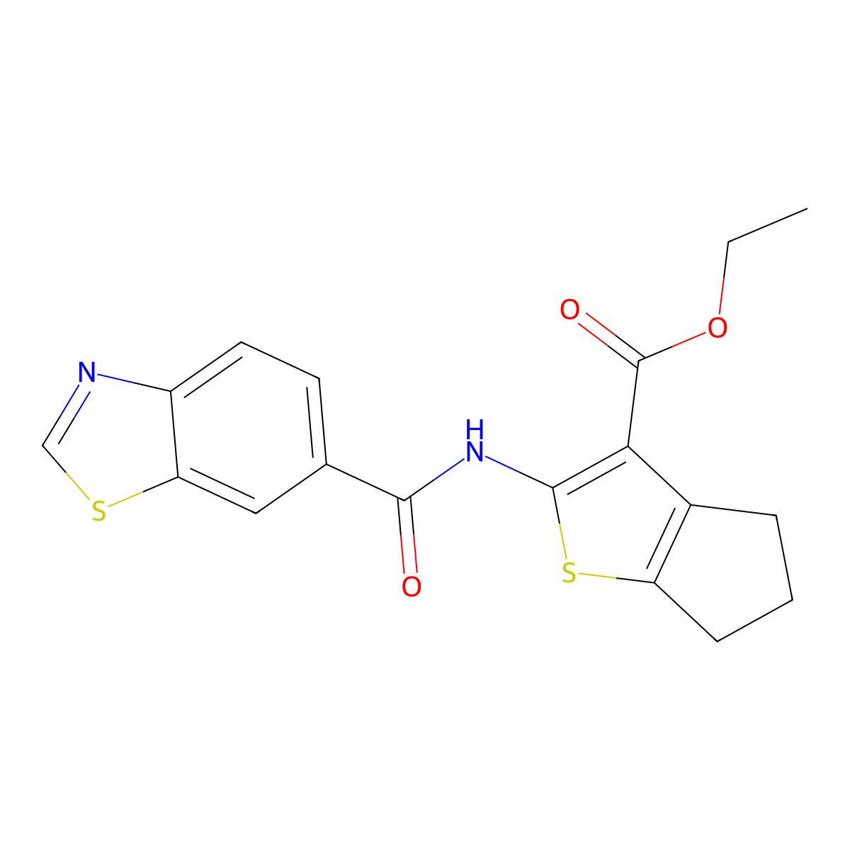 ethyl 2-(benzo[d]thiazole-6-carboxamido)-5,6-dihydro-4H-cyclopenta[b]thiophene-3-carboxylate molecular structure, CAS 681170-30-9