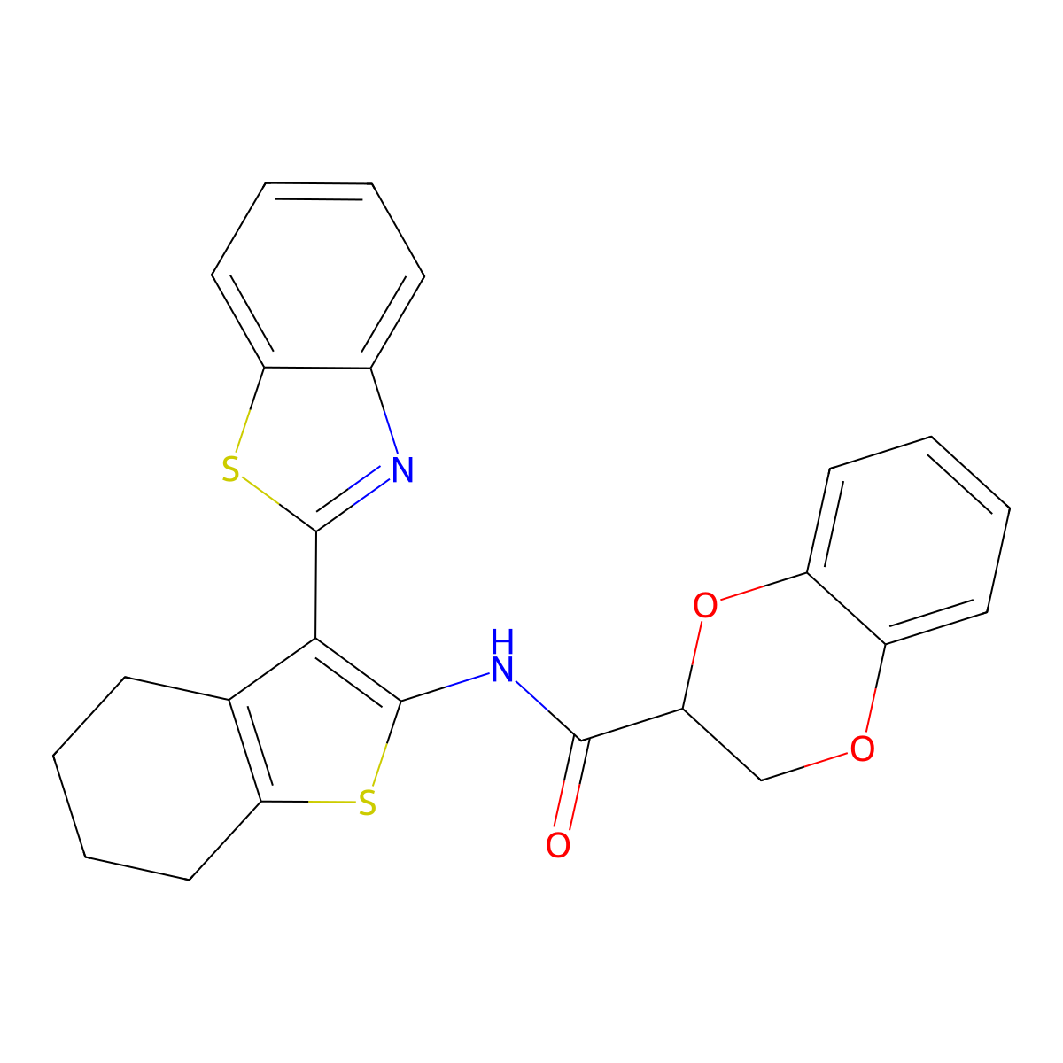N-(3-(benzo[d]thiazol-2-yl)-4,5,6,7-tetrahydrobenzo[b]thiophen-2-yl)-2,3-dihydrobenzo[b][1,4]dioxine-2-carboxamide molecular structure, CAS 681170-38-7