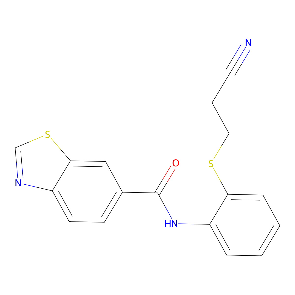 N-(2-((2-cyanoethyl)thio)phenyl)benzo[d]thiazole-6-carboxamide molecular structure, CAS 681170-51-4