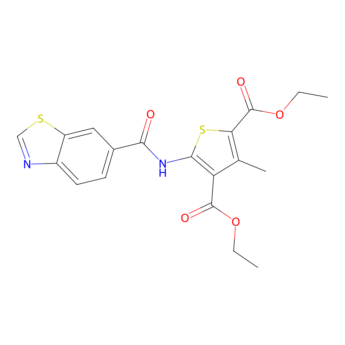 Diethyl 5-(benzo[d]thiazole-6-carboxamido)-3-methylthiophene-2,4-dicarboxylate molecular structure, CAS 681170-66-1