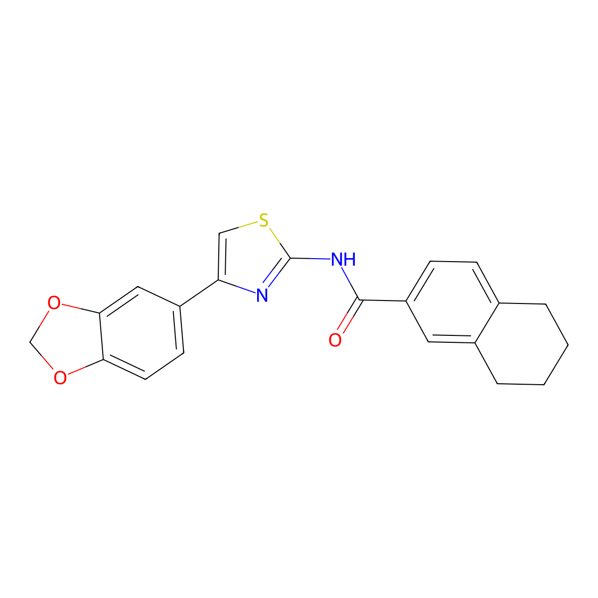 N-(4-(benzo[d][1,3]dioxol-5-yl)thiazol-2-yl)-5,6,7,8-tetrahydronaphthalene-2-carboxamide molecular structure, CAS 681170-67-2