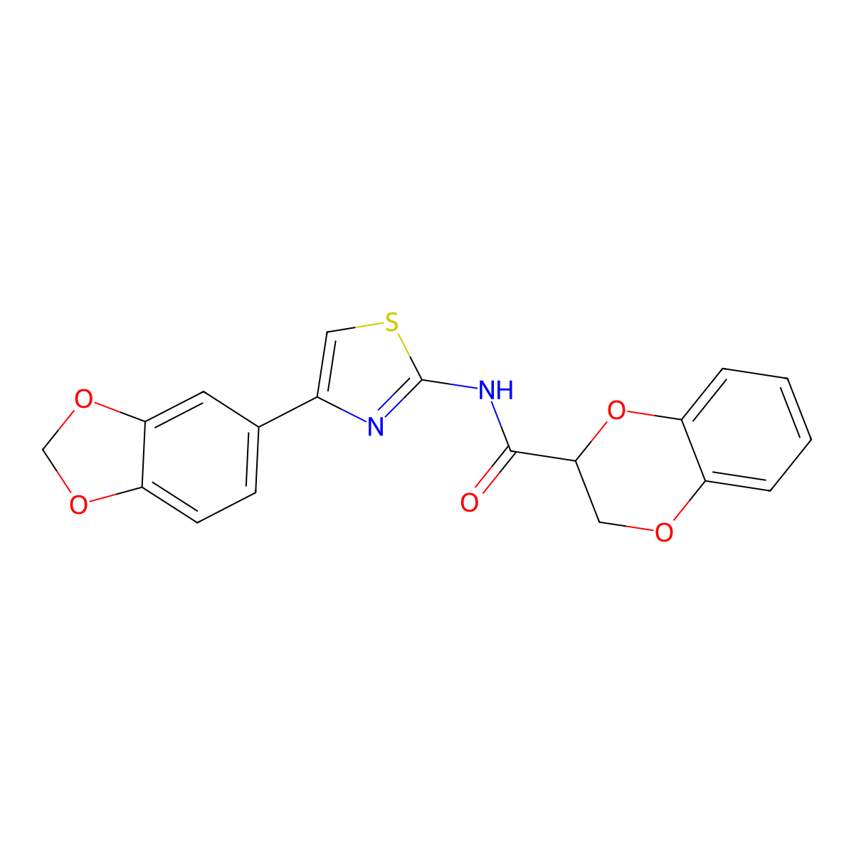 N-[4-(1,3-benzodioxol-5-yl)-1,3-thiazol-2-yl]-2,3-dihydro-1,4-benzodioxine-3-carboxamide molecular structure, CAS 681170-68-3