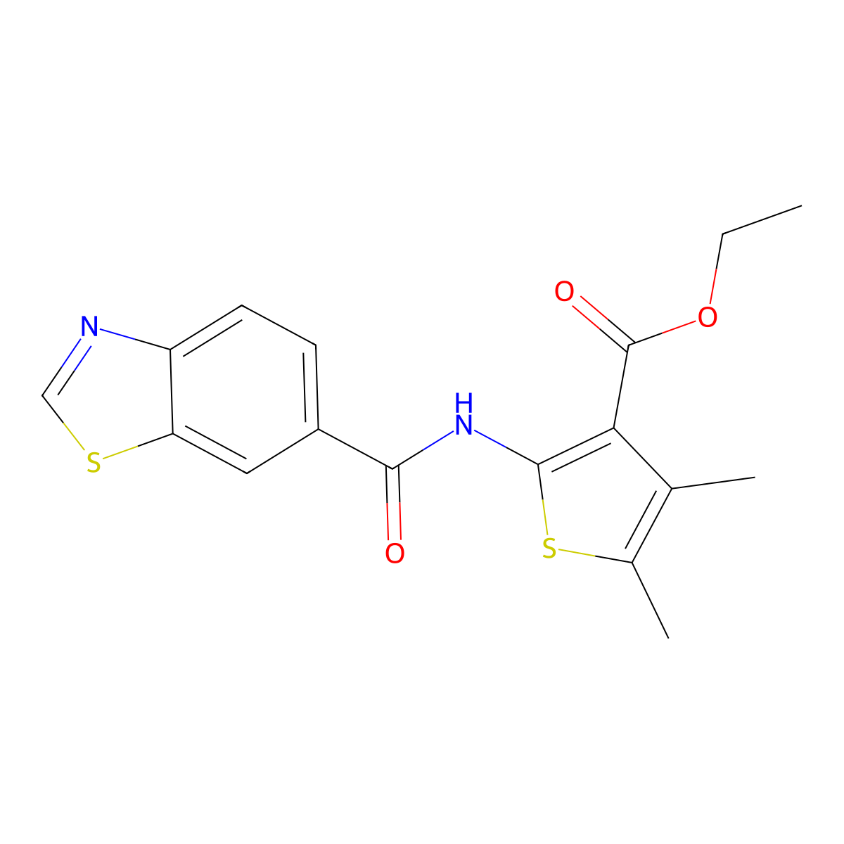 Ethyl 2-(benzo[d]thiazole-6-carboxamido)-4,5-dimethylthiophene-3-carboxylate molecular structure, CAS 681170-83-2