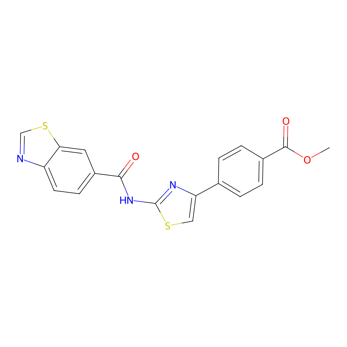 Methyl 4-(2-(benzo[d]thiazole-6-carboxamido)thiazol-4-yl)benzoate molecular structure, CAS 681173-87-5