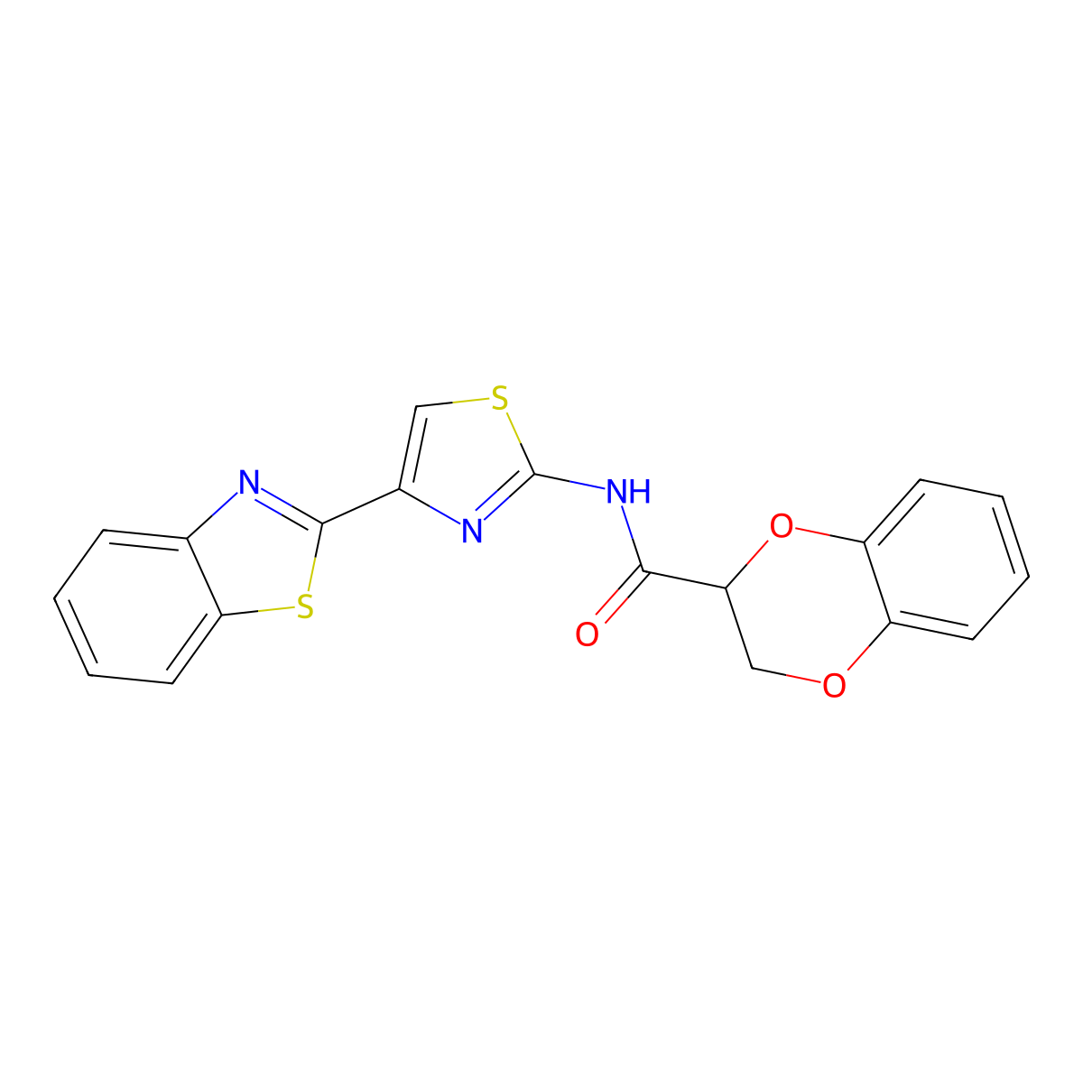 N-[4-(1,3-benzothiazol-2-yl)-1,3-thiazol-2-yl]-2,3-dihydro-1,4-benzodioxine-3-carboxamide molecular structure, CAS 681173-92-2